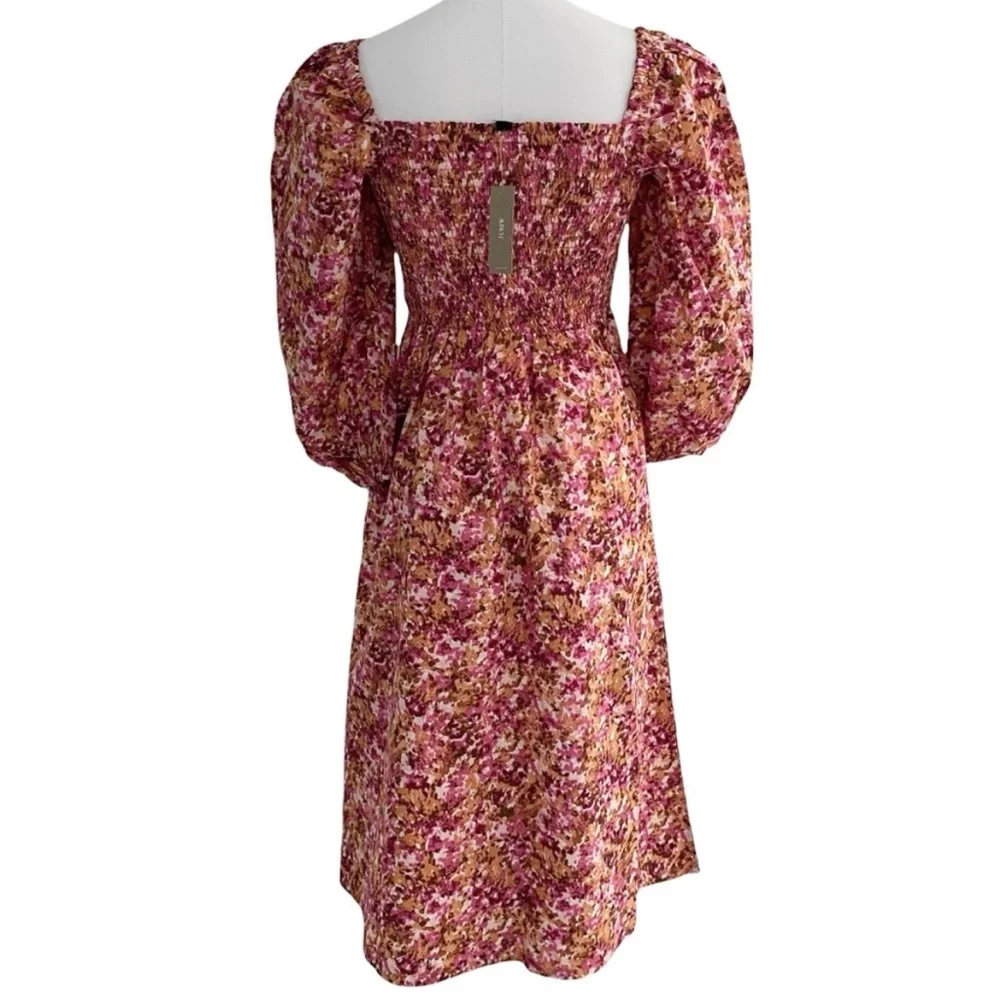 J. Crew Smocked Puff-Sleeve Dress in Pink Faded Floral Size Small NWT